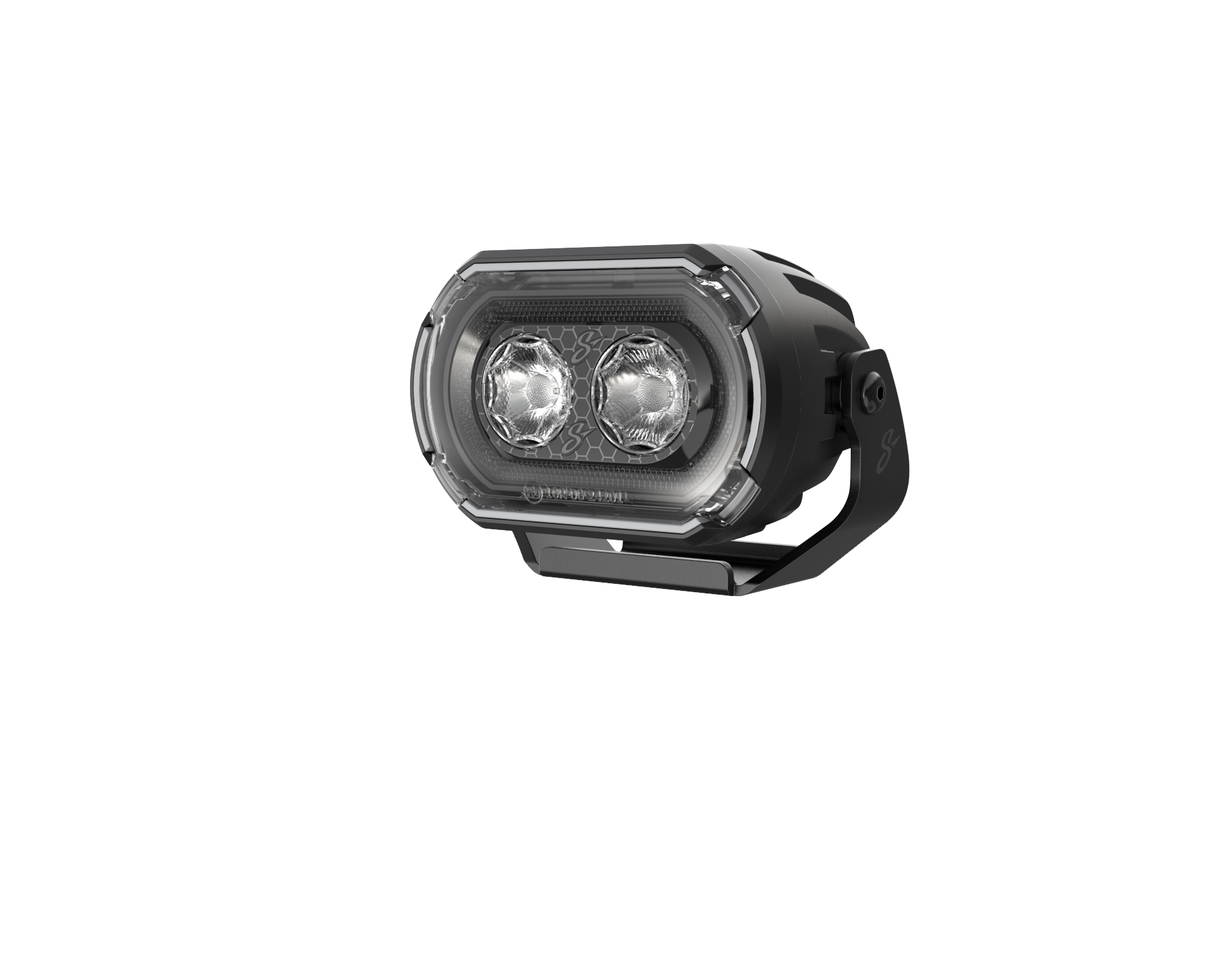 Dual LED off road driving light with black housing and mounting bracket