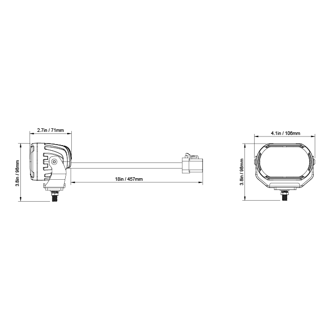 Stinger light dimension technical drawing showing side and front views with measurements