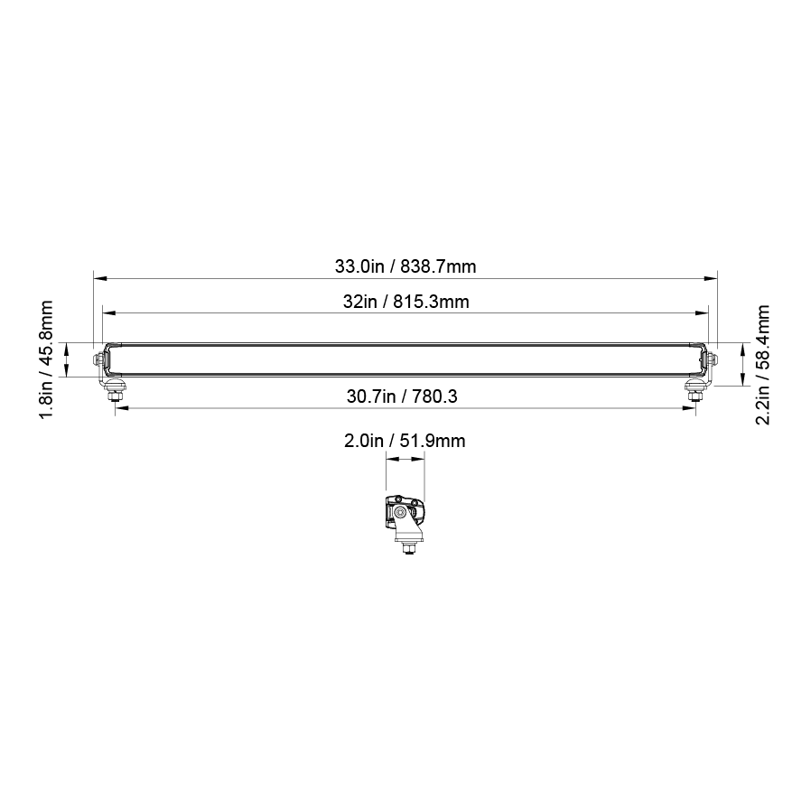 Stinger light bar technical dimension drawing