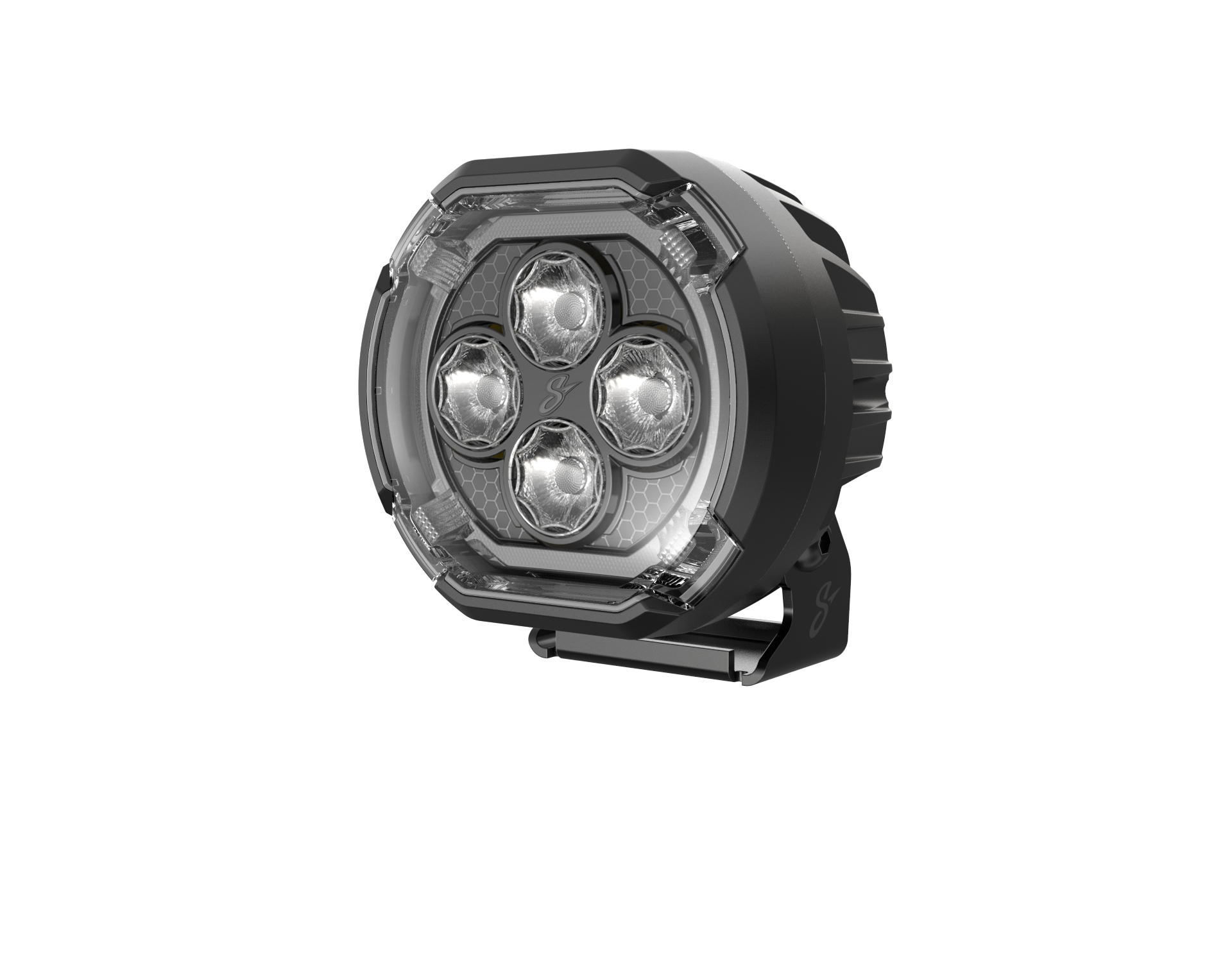 Round black LED off road auxiliary light with four circular reflectors