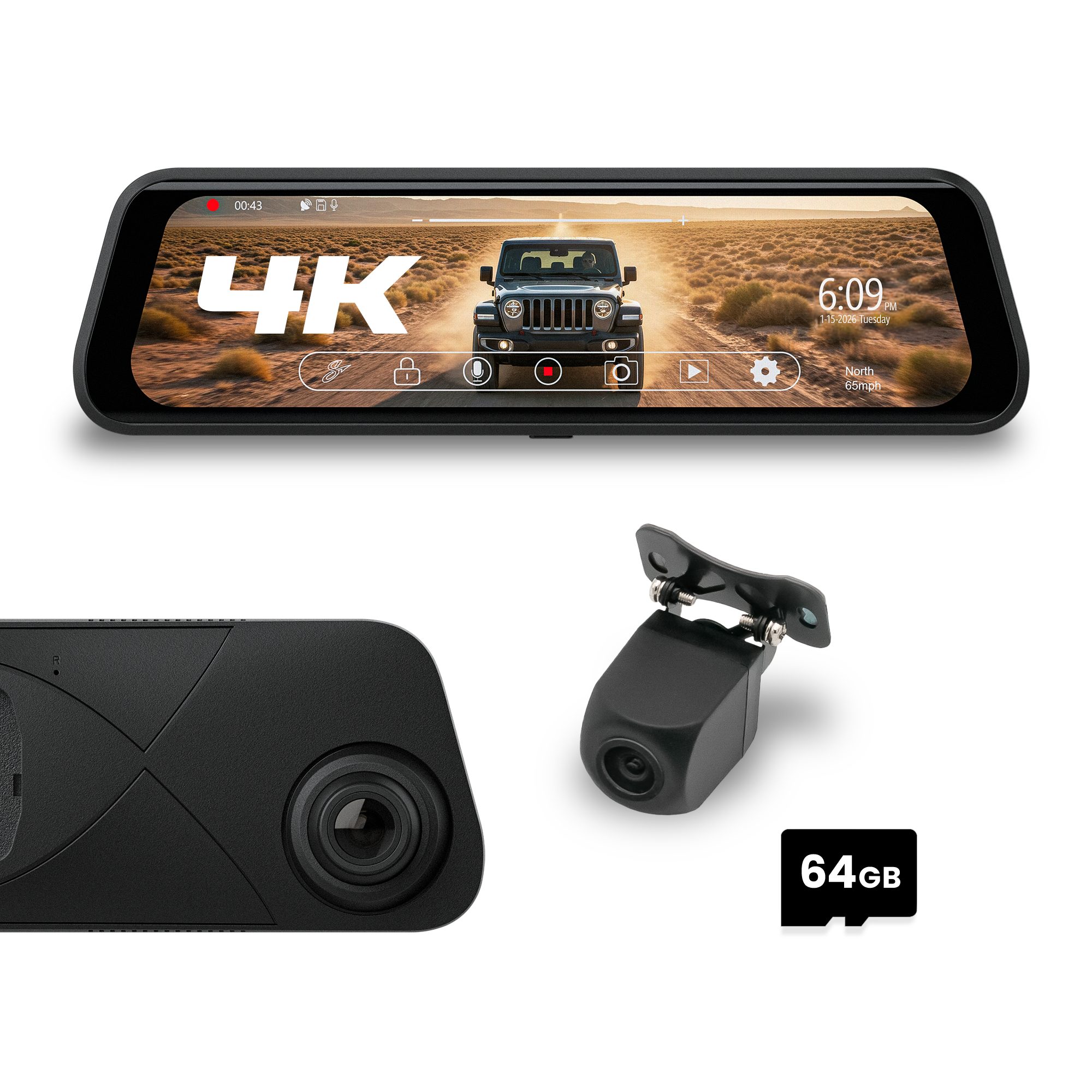 Stinger STR4KE 9.66" 4K RearView DVR Monitor Mirror Camera w/ENLIGHT10 RGB Control