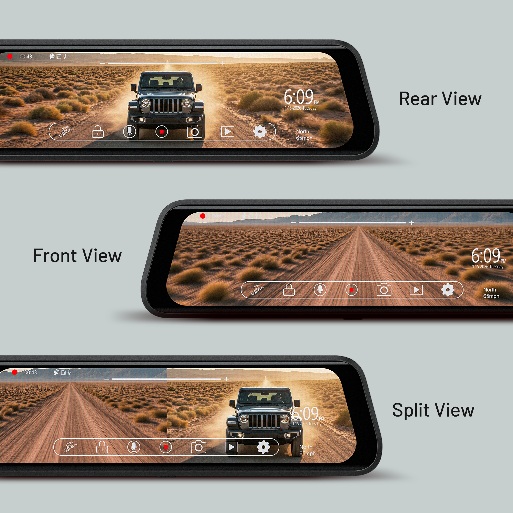 Stinger STR4KE 9.66" 4K RearView DVR Monitor Mirror Camera w/ENLIGHT10 RGB Control