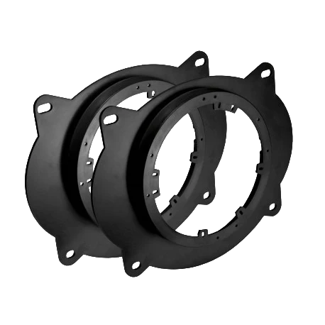 Two black circular car speaker mounting adapter brackets