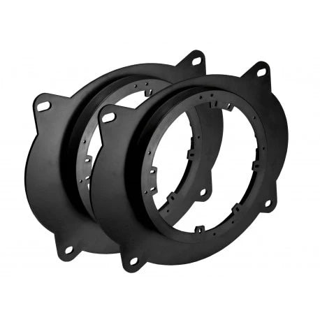 Two black plastic car speaker mounting adapter rings