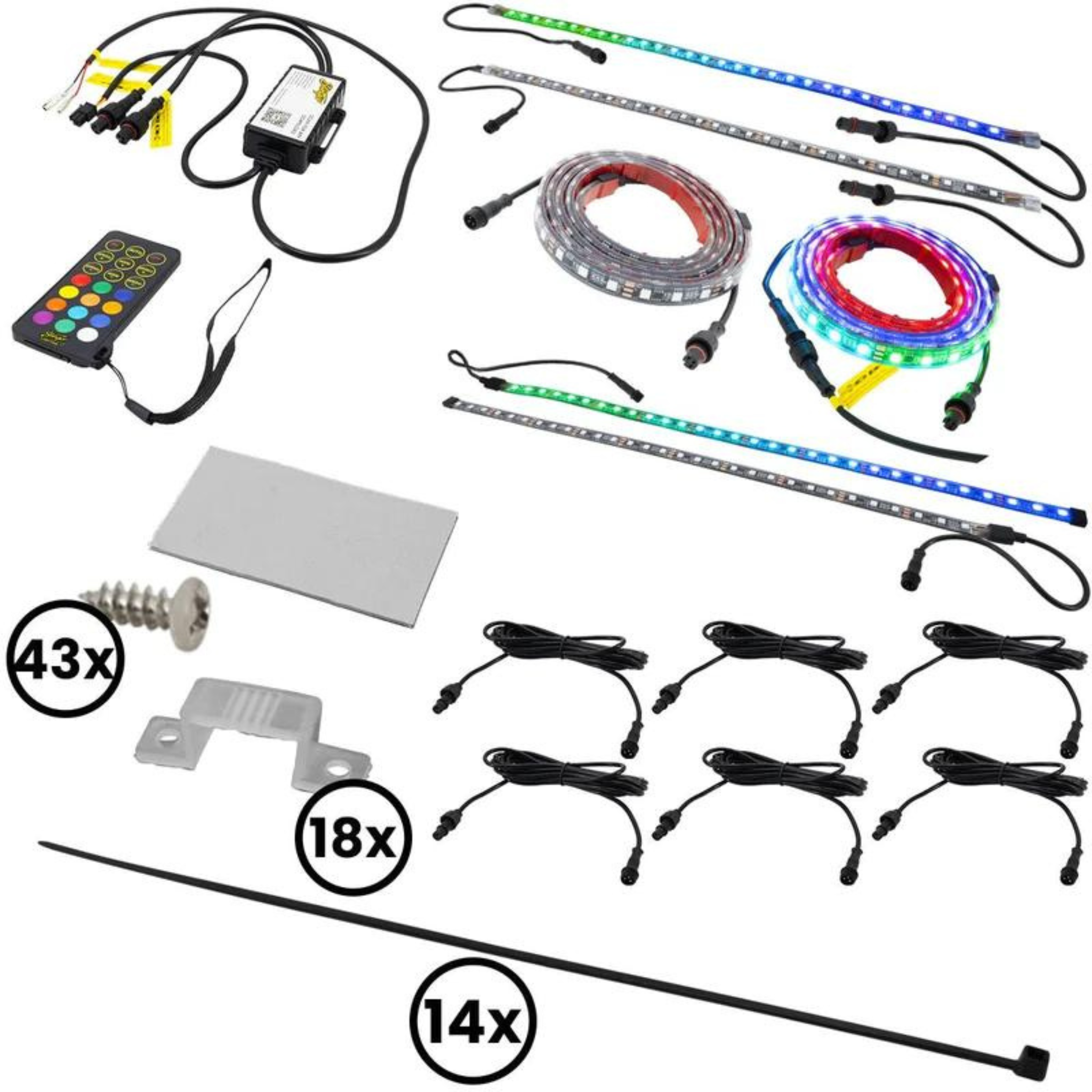 Stinger 6-Pc Dynamic RGB LED Underglow Strip Light Kit, On/Off Adapter & Bluetooth Remote - ENLIGHT10 App Compatible
