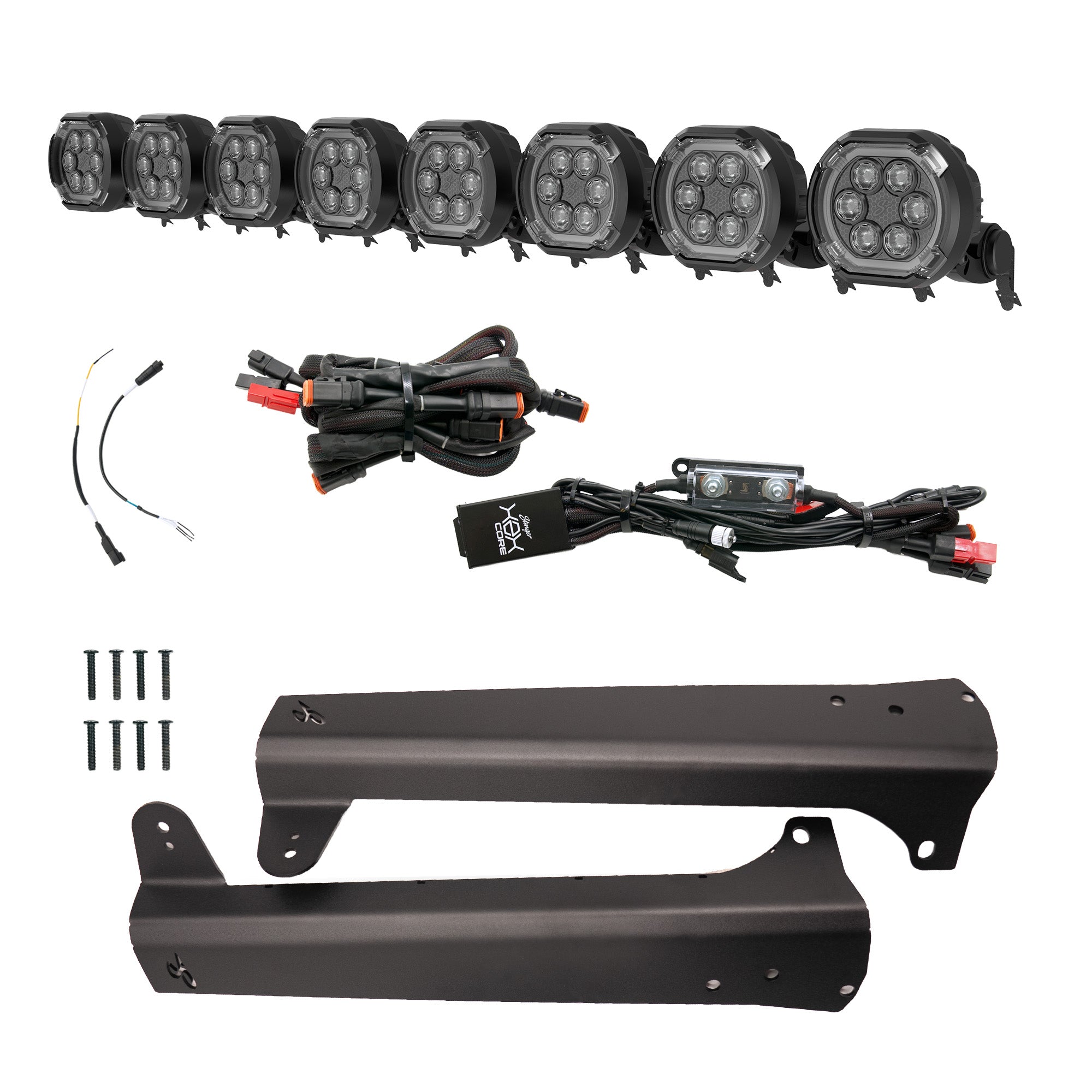 Stinger LED light bar kit with wiring harness and mounting brackets