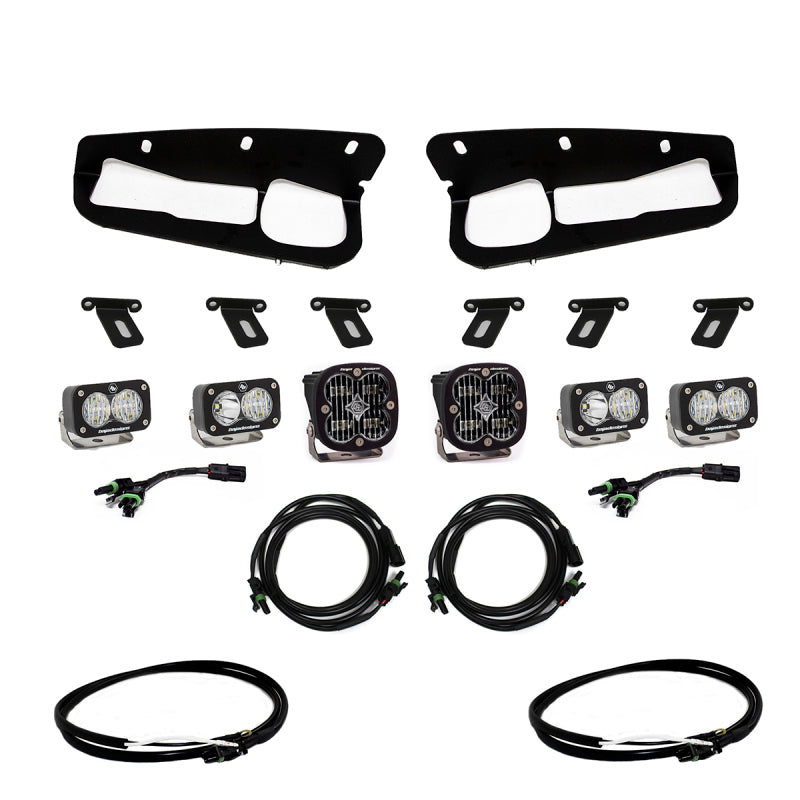 Baja Designs Ford Bronco Fog Light Kit, Squadron SAE/S2 Sport Dual Pocket Light with Upfitter (Clear/Steel Bumper, 2021+)