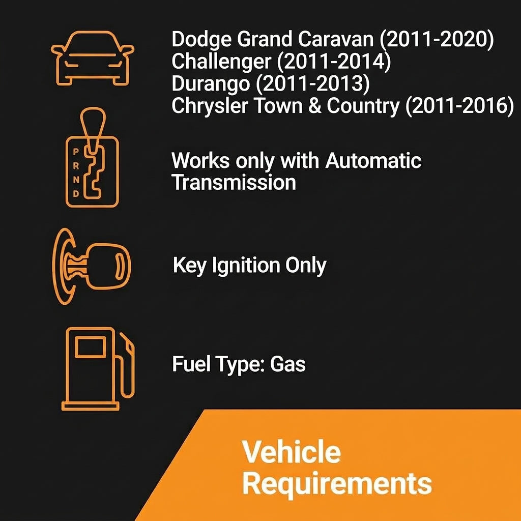 Start-X Dodge & Chrysler Kit requires a 2011-2020 automatic key ignition gas vehicle