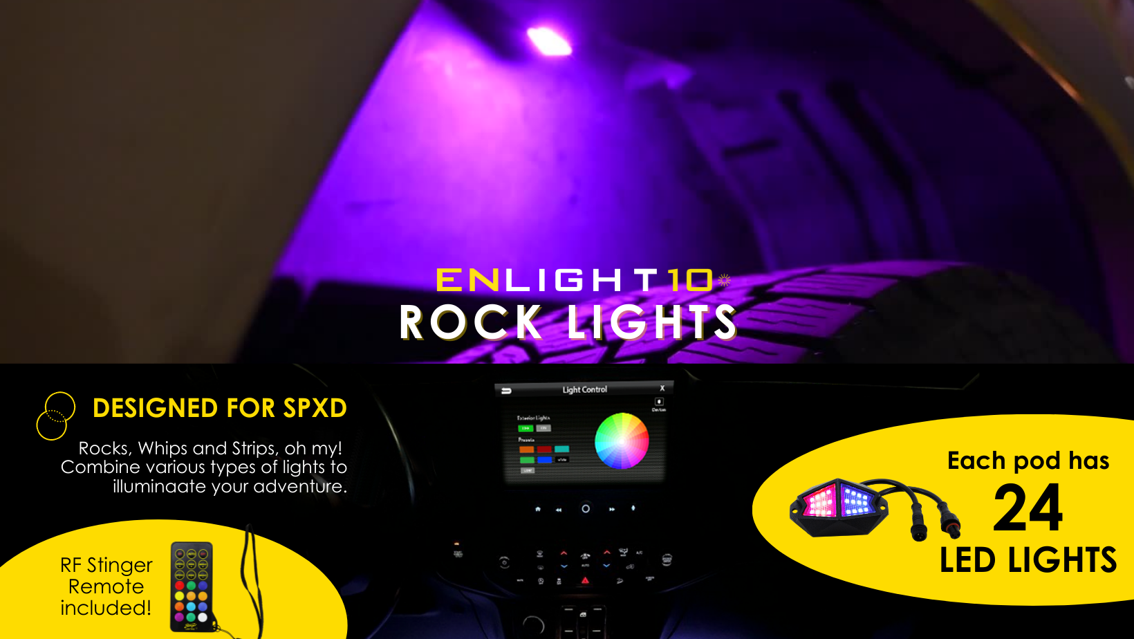 Stinger 8-Pc RGB Dynamic Rock Light Kit w/Bluetooth Remote & On/Off Switch - ENLIGHT10 App Compatible