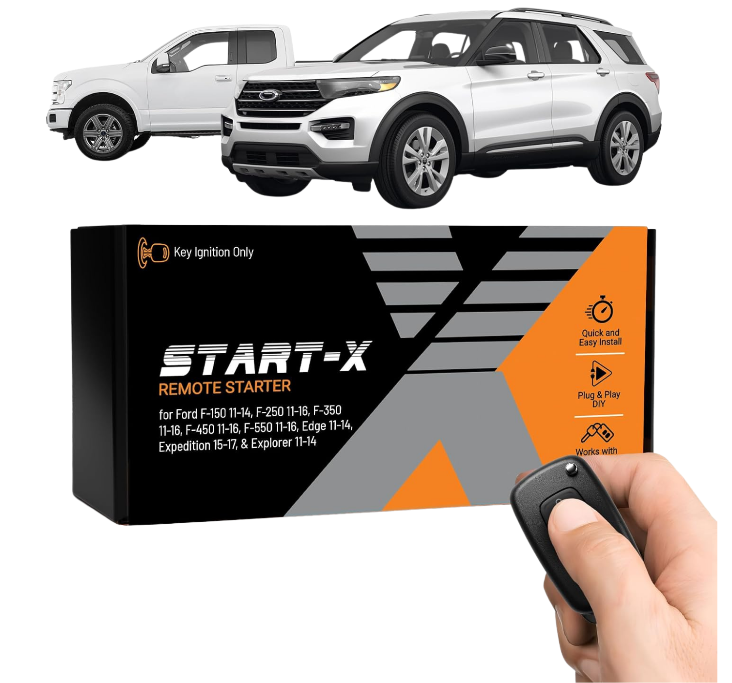 Start-X Plug & Play Remote Starter Kit for Select Ford Vehicles | F-150 (2011-2014), F-250/F-350/F-450/F-550 (2011-2016) & More | Key Blade Ignition