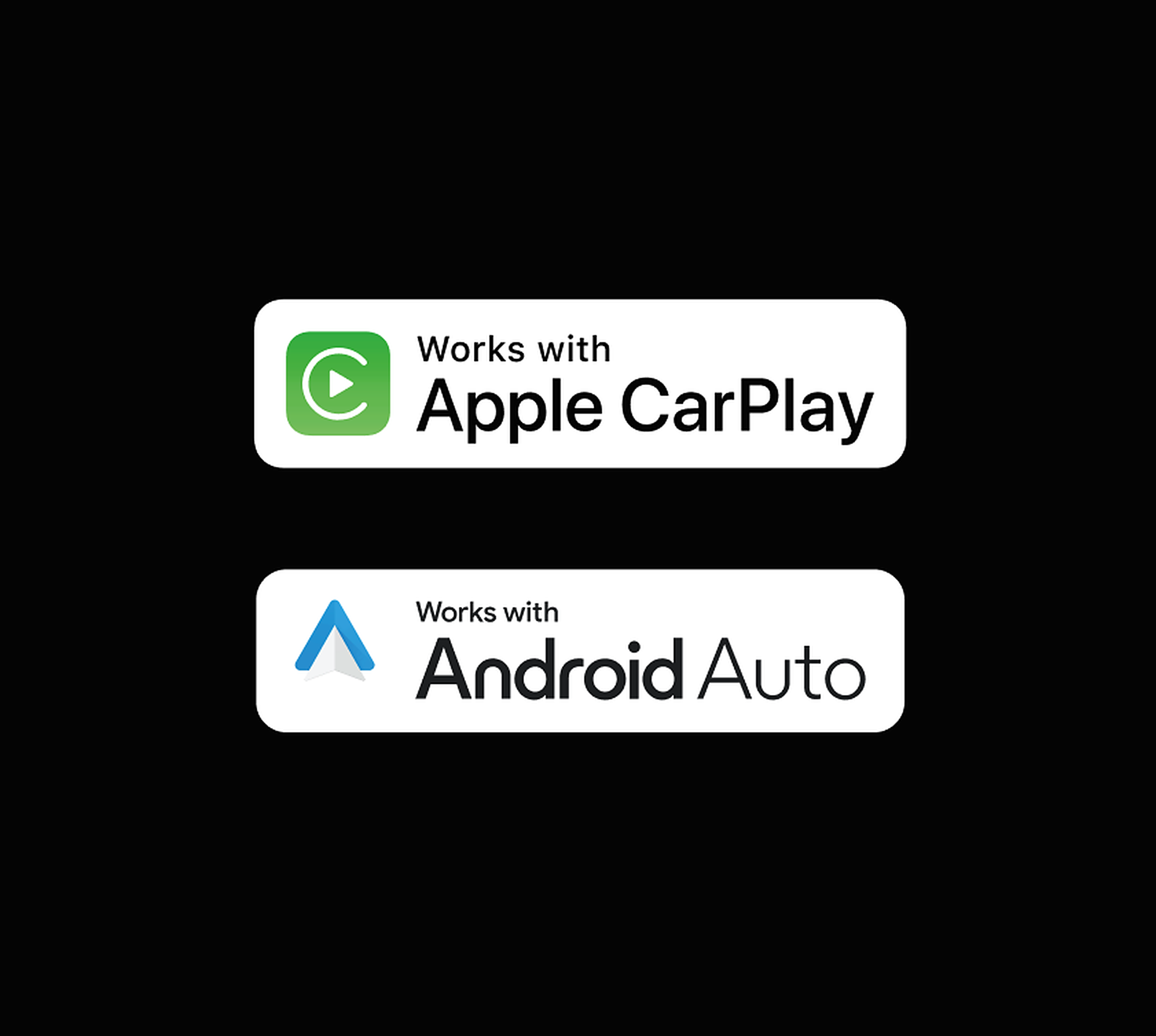 Logos for Apple CarPlay and Android Auto indicating compatibility