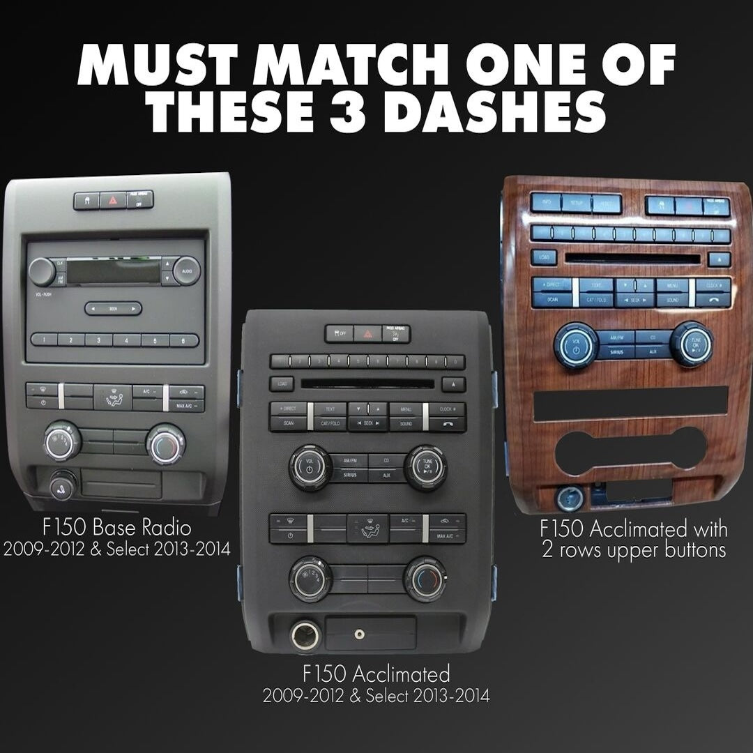 Three different car radio dash designs with text indicating compatibility.
