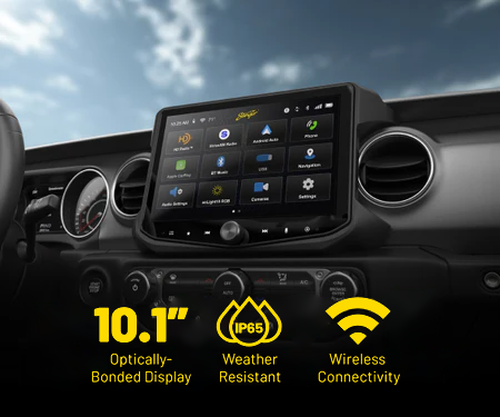 A car infotainment system with a large 10.1-inch touchscreen display mounted in the dashboard.